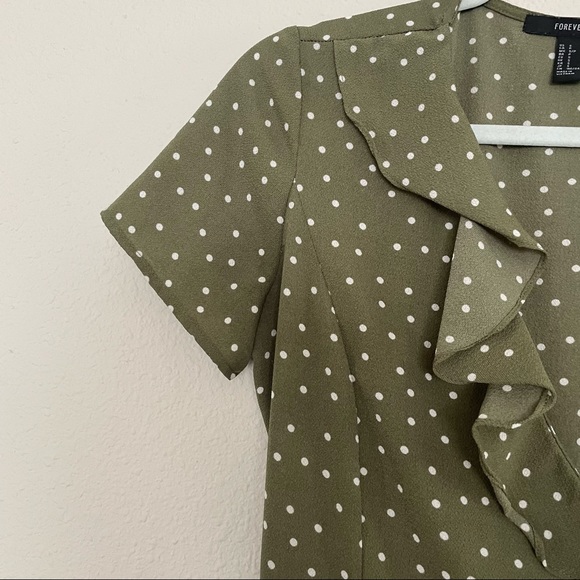 Forever 21 Olive Polka Dot Wrap Mini Dress - Picture 7 of 12